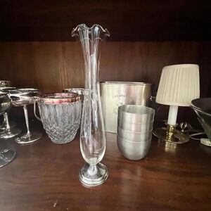 Gorham Sterling and‎ etched glass vase